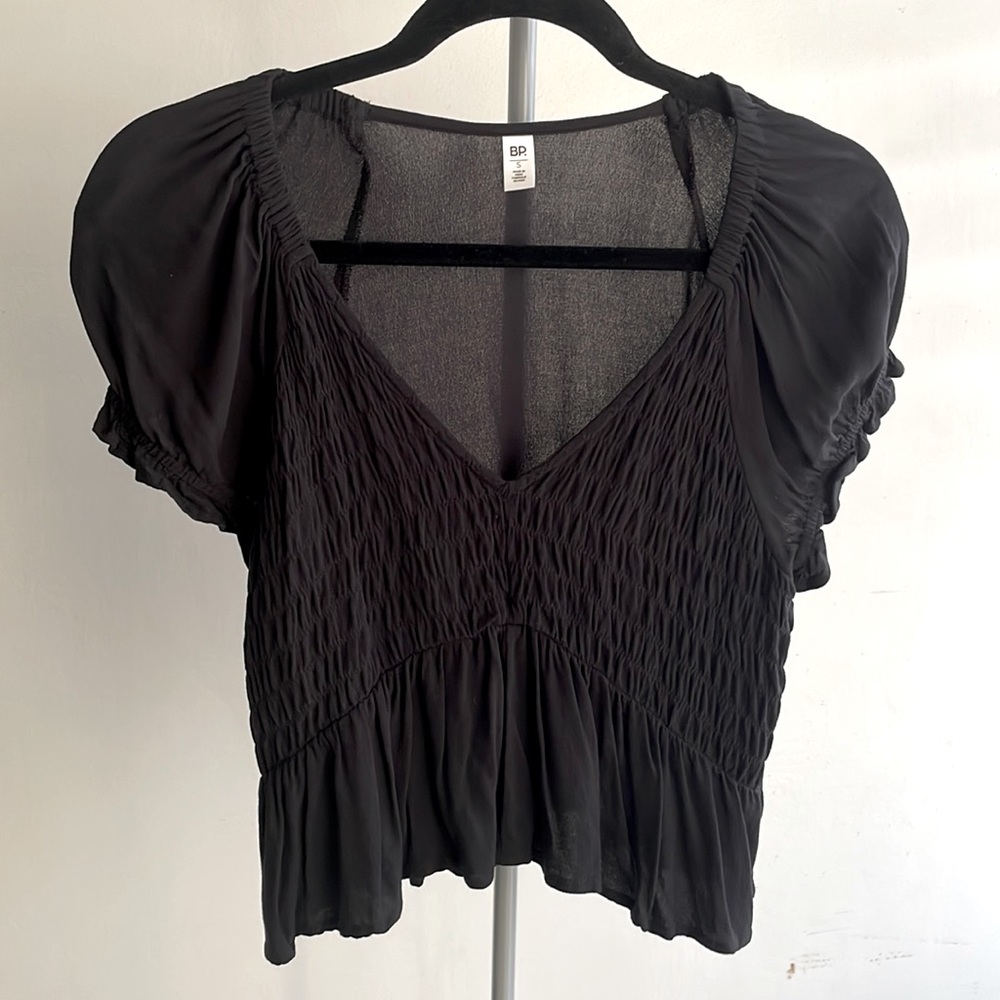 BP Babydoll Shirred Black Crop Top Size Small - Picture 2 of 8